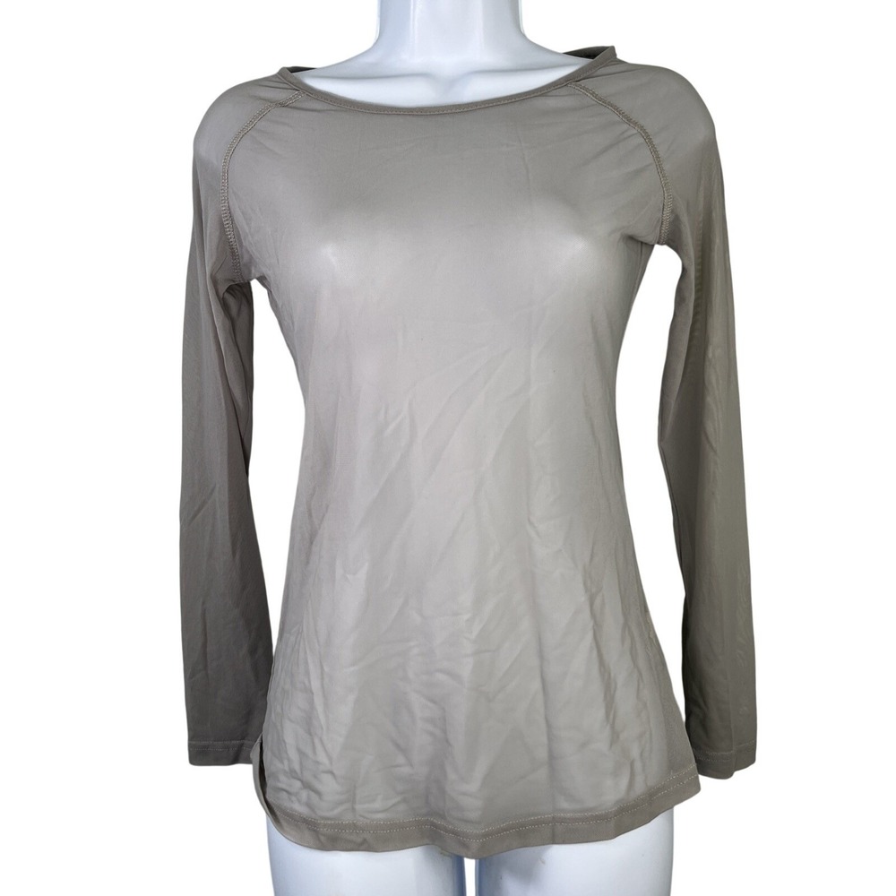 Kate Kasin Top Womens M Gray Sheer Mesh Raglan Sleeve Slim Fit Stretch Y2K Rave